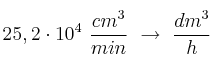 25,2\cdot 10^4\ \frac{cm^3}{min}\ \to\ \frac{dm^3}{h}