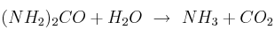(NH_2)_2CO + H_2O\ \to\ NH_3 + CO_2