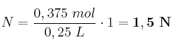 N = \frac{0,375\ mol}{0,25\ L}\cdot 1 = \bf 1,5\ N