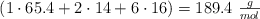 (1\cdot 65.4 + 2\cdot 14 + 6\cdot 16) = 189.4\ \textstyle{g\over mol}