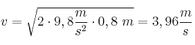 v = \sqrt{2\cdot 9,8\frac{m}{s^2}\cdot 0,8\ m} = 3,96\frac{m}{s}