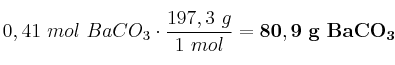 0,41\ mol\ BaCO_3\cdot \frac{197,3\ g}{1\ mol} = \bf 80,9\ g\ BaCO_3
