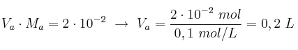 V_a\cdot M_a = 2\cdot 10^{-2}\ \to\ V_a = \frac{2\cdot 10^{-2}\ mol}{0,1\ mol/L} = 0,2\ L