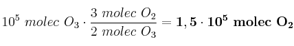 10^5\ molec\ O_3\cdot \frac{3\ molec\ O_2}{2\ molec\ O_3} = \bf 1,5\cdot 10^5\ molec\ O_2