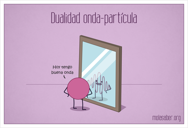 Chiste gráfico sobre la dualidad onda-corpúsculo