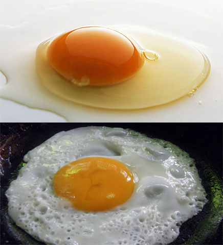 Huevo frito y huevo crudo