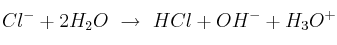 Cl^- + 2H_2O\ \to\ HCl + OH^- + H_3O^+