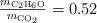 \textstyle{m_{\ce{C_2H_6O}}\over m_{\ce{CO_2}}} = 0.52