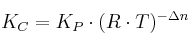 K_C = K_P\cdot (R\cdot T)^{-\Delta n}