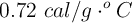 0.72\ cal/g\cdot ^o C