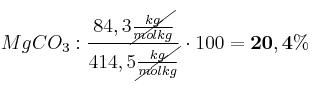 MgCO_3: \frac{84,3\cancel{\frac{kg}{molkg}}}{414,5\cancel{\frac{kg}{molkg}}}\cdot 100 = \bf 20,4\%