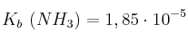 K_b\ (NH_3) = 1,85\cdot 10^{-5}