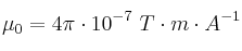 \mu_0 = 4\pi\cdot 10^{-7}\ T\cdot m\cdot A^{-1}