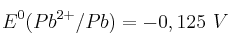 E^0(Pb^{2+}/Pb) = -0,125\ V