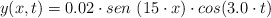y(x,t) = 0.02\cdot sen\ (15\cdot x)\cdot cos (3.0\cdot t)