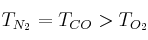 T_{N_2} = T_{CO} > T_{O_2}