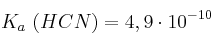 K_a\ (HCN) = 4,9\cdot 10^{-10}
