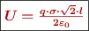 \fbox{\color[RGB]{192,0,0}{\bm{U = \frac{q\cdot \sigma\cdot \sqrt{2}\cdot l}{2\varepsilon_0}}}}