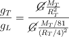\frac{g_T}{g_L}  = \frac{\cancel{G}\frac{M_T}{R_T^2}}{\cancel{G}\frac{M_T/81}{(R_T/4)^2}}