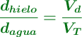 \color[RGB]{2,112,20}{\bm{\frac{d_{hielo}}{d_{agua}}  = \frac{V_d}{V_T}}}