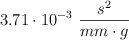 3.71\cdot 10^{-3}\ \frac{s^2}{mm\cdot g}