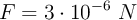 F = 3\cdot 10^{-6}\ N