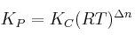 K_P = K_C(RT)^{\Delta n}