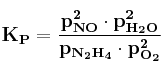 \bf K_P = \frac{p_{NO}^2\cdot p_{H_2O}^2}{p_{N_2H_4}\cdot p_{O_2}^2}