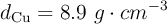 d_{\ce{Cu}} = 8.9\ g\cdot cm^{-3}