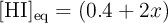 [\ce{HI}]_{\text{eq}} = (0.4 + 2x)