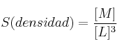 S (densidad) = \frac{[M]}{[L]^3}