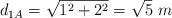 d_{1A} = \sqrt{1^2 + 2^2}  = \sqrt 5\ m