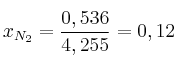 x_{N_2} = \frac{0,536}{4,255} = 0,12