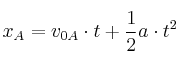 x_A = v_{0A}\cdot t + \frac{1}{2} a\cdot t^2