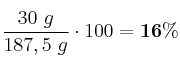 \frac{30\ g}{187,5\ g}\cdot 100 = \bf 16\%