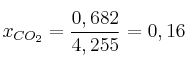 x_{CO_2} = \frac{0,682}{4,255} = 0,16