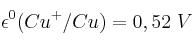 \epsilon ^0(Cu^+/Cu) = 0,52\ V
