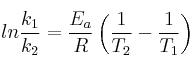 ln\frac{k_1}{k_2} = \frac{E_a}{R}\left(\frac{1}{T_2} - \frac{1}{T_1}\right)