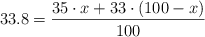 33.8 = \frac{35\cdot x + 33\cdot (100 - x)}{100}