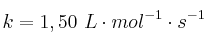 k = 1,50\ L\cdot mol^{-1}\cdot s^{-1}
