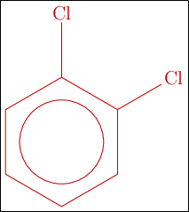 \fbox{\color[RGB]{192,0,0}{\bf{\chemfig{**6(---(-Cl)-(-Cl)---)}}}}