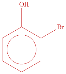 \fbox{\color[RGB]{192,0,0}{\bf{\chemfig{**6(---(-Br)-(-OH)---)}}}}