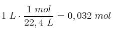 1\ L\cdot \frac{1\ mol}{22,4\ L} = 0,032\ mol
