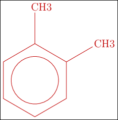 \fbox{\color[RGB]{192,0,0}{\bf{\chemfig{**6(---(-CH3)-(-CH3)---)}}}}