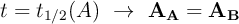 t = t_{1/2}(A)\ \to\ \bf A_A = A_B