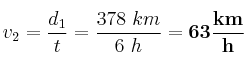 v_2 = \frac{d_1}{t} = \frac{378\ km}{6\ h} = \bf 63\frac{km}{h}