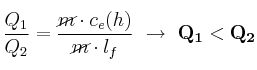 \frac{Q_1}{Q_2} = \frac{\cancel{m}\cdot c_e(h)}{\cancel{m}\cdot l_f}\ \to\ \bf Q_1 < Q_2