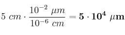 5\ cm\cdot \frac{10^{-2}\ \mu m}{10^{-6}\ cm} = \bf 5\cdot 10^4\ \mu m
