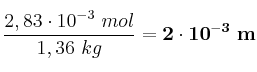 \frac{2,83\cdot 10^{-3}\ mol}{1,36\ kg} = \bf 2\cdot 10^{-3}\ m