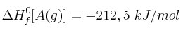 \Delta H^0_f[A(g)] = -212,5\ kJ/mol